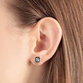 Austrian Crystal Octagon Stud Earrings for Women Fashion 925 Sterling Silver Hypoallergenic Jewelry (Black)