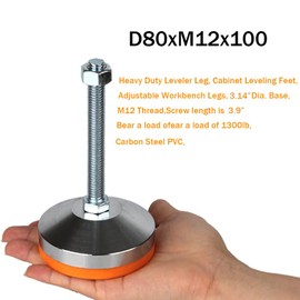 MROUDELUO Heavy Duty Leveling feet,Leg Leveler 3.14" Dia Base,Adjustable Leveling feet M12 Thread, 1300 Lb Capacity,Capacity for Workbench, Machine, Cabinet, (D80xM12x100,4 Pack)