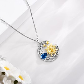 DAYLINLOVE Sun and Moon Necklace 925 Sterling Silver Sun and Moon Pendant Moon Jewellery Gifts for Women, Sterling Silver, No Gemstone