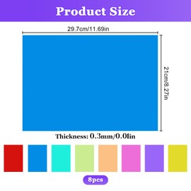 Pack of 8 Heat Resistant Film for Lamps, 8 Colour Films Gel, A4 Transparent Colour Film for LED Lamps, Colour Filter Film for Photo Lamp, Headlight, Photo Studio Strobe (29.7 x 21 cm)