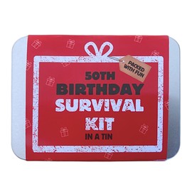 Birthday Survival Kit Tin – Fun Novelty Compact Pocket Gift Set for 16th 18th 30th 40th 50th 60th 70th 80th-Gift for Men, Women, Friends, Family & Colleagues (50th Birthday Survival Tin)
