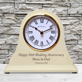 De Walden 50th Golden Wedding Anniversary Engraved Wooden Mantel Clock Beige 15cm x 18cm 50 Years Couple