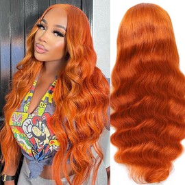 XUBULO 30 Inch Ginger Wig Human Hair Body Wave Pre Plucked 13x4 HD Ginger Lace Front Wigs Human Hair 200% Density Transparent Lace Frontal Colored Glueless Wigs Human Hair