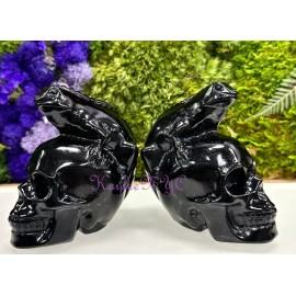 Wholesale Lot 2 PCs Natural Black Obsidian Lizard Skull Healing Energy Crystal