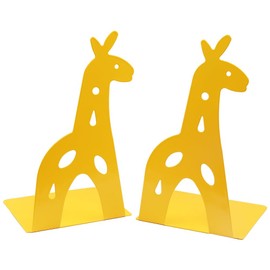 Yellow Giraffe Bookends Cute Metal Book Ends Decorative Bookends Animal Style Book Holder Journal Book Organizer CD Holder Home Office Bookends for Back to School Student Birthday Kids Gifts