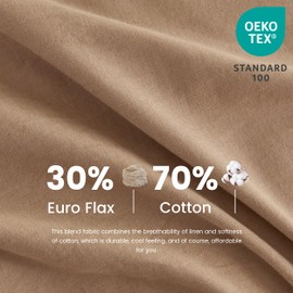 Simple&Opulence Belgian Linen Sheet Set - 6 Pieces (1 Flat Sheet & 1 Fitted Sheet & 4 Pillowcases) 16" Deep Pocket Solid Color Natural Flax Cotton Blended Breathable Bedding - Clay, King Size