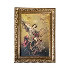 Cuadro San Miguel Arcangel, medidas 38 x 50 cm, Marco hoja de oro. Cuadro decorativo de pared religioso