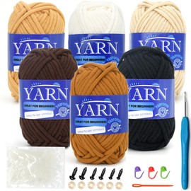 6 Pack Beginners Crochet Yarn Cotton Easy Yarn for Beginners Crocheting and Knitting with Easy to See Stitches Cotton Nylon Blend Yarn for Beginners Crochet Kit-Brown Series
