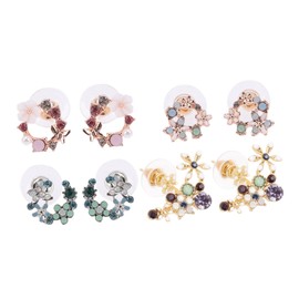 BESPORTBLE 4Pairs Vintage Floral Earrings for Women Rhinestone Ear Studs Jewelry Fashionable Earrings for Parties Weddings and Everyday Wear
