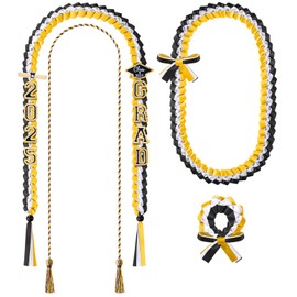 Canlierr 17 Pcs Graduation Leis and Cord Set 2025 Braided Necklace Adjustable Graduation Gift for Student Grad Party Supplies(Black Gold White)