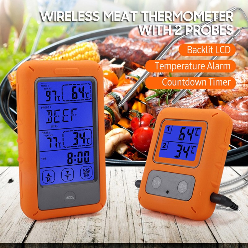 Wireless Meat Thermometer with 2 Probes 328Ft Long Range LCD