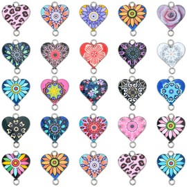 DanLingJewelry 42Pcs Random Color Enamel Heart Connector Charms Colorful Heart Link Charms for DIY Necklace Bracelet Jewelry Making