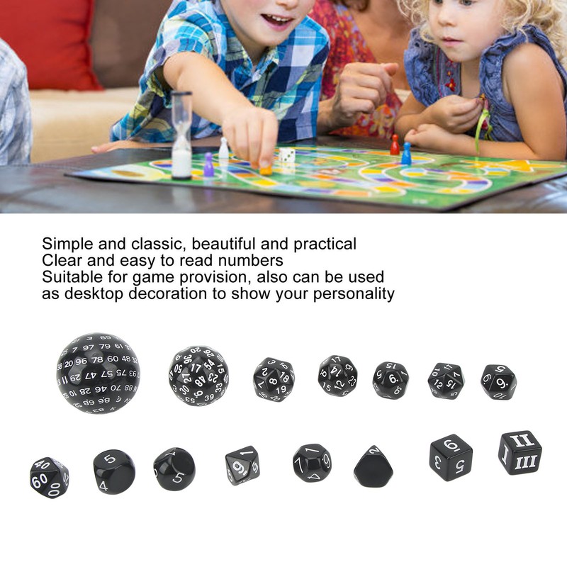 15Pcs Polyhedral Dice Set Acrylic D3 to D100 Table Gaming
