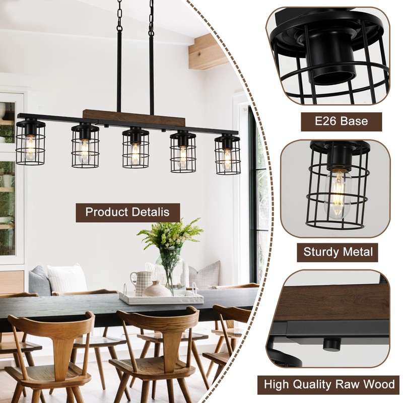 LmnLvn Dining Room Light Fixture/Chandelier Over Table, 36.2-Inch Hanging for