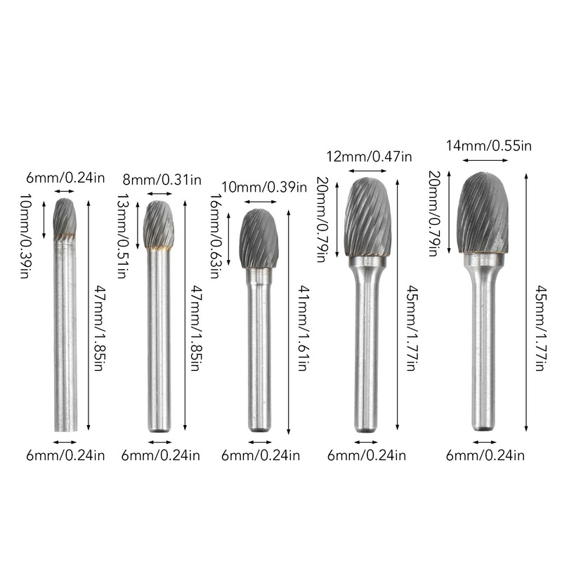 Single Cut Carbide Rotary Burr File Set 6mm Shank Diameter