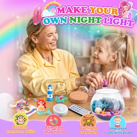 HappyGoLucky 3-9 Year Old Girl Gifts, Terrarium Kit Toys Age 3-9 Girls Mermaid Toys Craft Kits for Kids Gifts for Girls Birthday Presents Night Light Toys for 3 4 5-9 Year Old Girls
