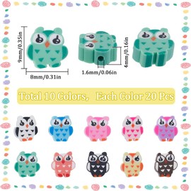 SUNNYCLUE 1 Box 200Pcs 10 Colors Owl Bead Polymer Clay Beads Bulk Soft Colorful Cartoon Animals Owls Shaped Spacer Charm Beads for Jewelry Making Bracelet Necklace Hair Clip DIY Crafts Accessories