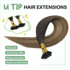 U Tip Hair Extensions Human Hair 50g/50s 18inch Balayage Natural black to Caramel Blonde Human Hair Extensions U Tip Extensions #1B/4/27 18inch