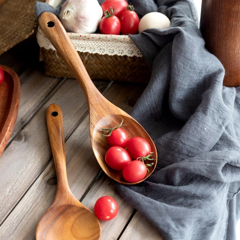 Natural Teak Wood Cooking Utensils, Wooden Spatula Set with Paddle,