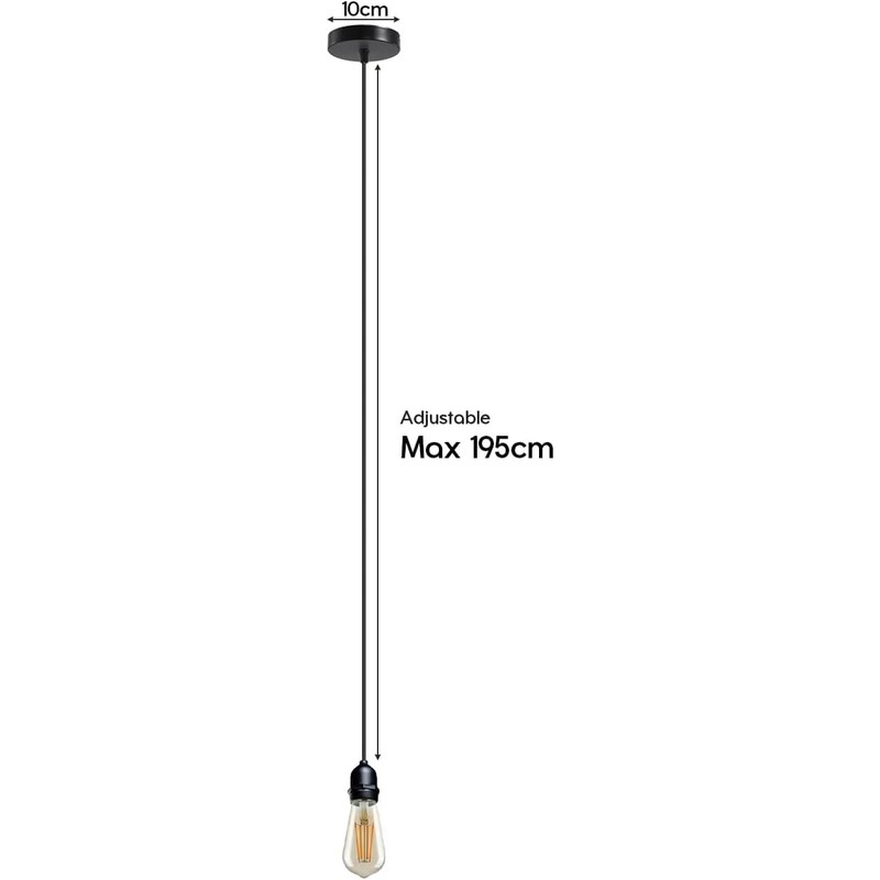 LEDSone 2m Pendant Light, E27 Rainproof Lamp Holder IP65 Indoor/Outdoor