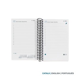 Miquelrius - 2024 Day to View Diary Caddy 80x120mm Hardback Spiral Bound Rubber Closure Catalan English Portuguese Flowers with Silver