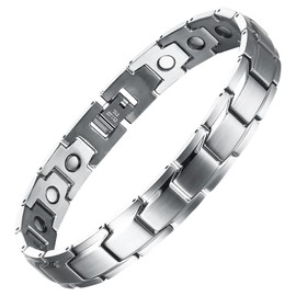 MagEnergy Magnetic Bracelets for Men Titanium Steel Black Bracelet 8.5 inches Adjustable (Silver)