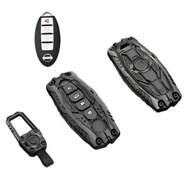 WKIOERAD Heavy Zinc Alloy Key fob Case Cover with Keychain Compatible with Nissan Altima Armada Maxima Sentra Pathfinder Titan Murano Rogue Versa GT-R Leaf Kicks Key Shell Accessories (Model-C)