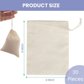 Spice bag | Muslin Bags with Drawstring, Reusable Tea Bags| Spice Bags for Cooking soup/Herb/Loose Leaf Tea| Gift Bag Jewelry Pouch Bag| Natural Cotton Bag| 30 Pieces 3"x4"