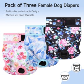 Paw Legend Washable Reusable Female Dog Period Diapers for Heat Doggie Puppy Diapers for Female Dogs (3 Pack, Small)