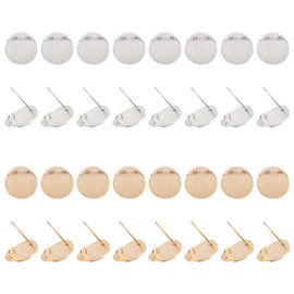 SUPERFINDINGS 32 Pieces 2 Colours Brass Stud Earrings Accessories Flat Round Stud Earrings Gold Plated Disc Charms Earring for DIY Earring Making Accessories