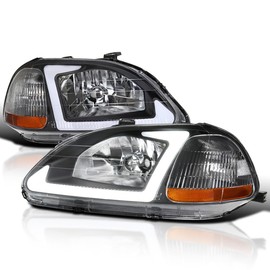 Spec-D Tuning Black Headlights LED Tube Bar Lamps Compatible with 1996-1998 Honda Civic EK 2/4Dr Left+Right Head Lamps Assembly