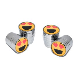 Elektroplate Heart Eyes Smiley Face Bright Chrome Aluminum Tire Valve Stem Caps | Universal Fit for Cars, Bikes, Trucks, RVs, Motorcycles, Trailers (Pack of 4)