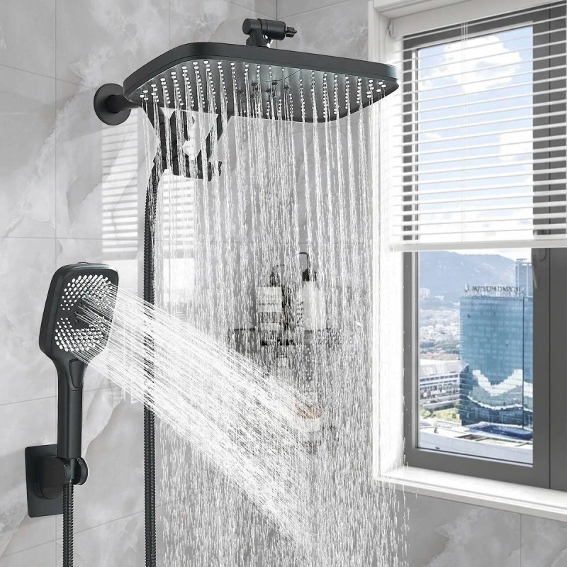 Regadera Cuadrada Negra Con Manguera Tipo Lluvia Y Telefono