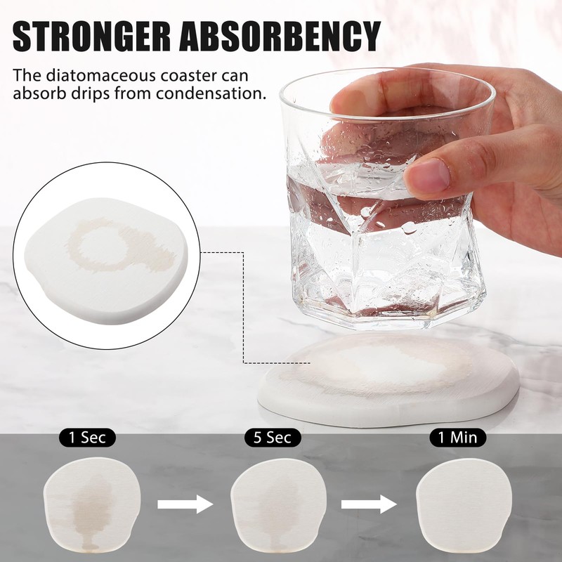 Diatomaceous Earth Coaster ，Set of 6，Unique White Absorbent Coasters for