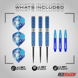 RED DRAGON Darts – Professional Player – Gerwyn Price Iceman Glacier 24g - 90% Tungsten Steel tip Darts Set with Dart Flights and Dart Shafts (Stems)