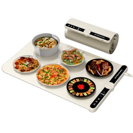 Warming Mat for Food，Food Warming Matwith 9 Temp Setting，Electric Warming Tray for Buffets Party and Home Daily Use,Heating Fastly in 8s，Portable Design,Timed Function for Your Family. (Cream White)