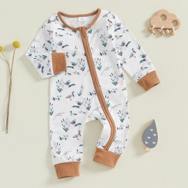 Baby Boy Girl Hunter Clothes Mallard Duck Romper Jumpsuit Long Sleeve Zip Up One Piece Overalls Hunting Baby Clothes (A White 2, 0-3 Months)