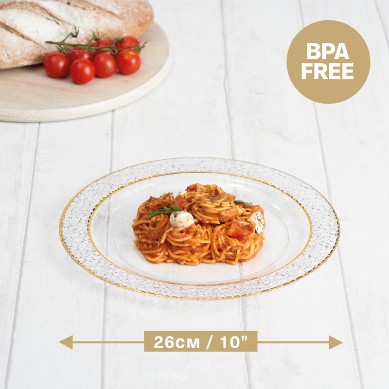 MATANA 40 Premium Clear Hard Plastic Dinner Plates with Hammered