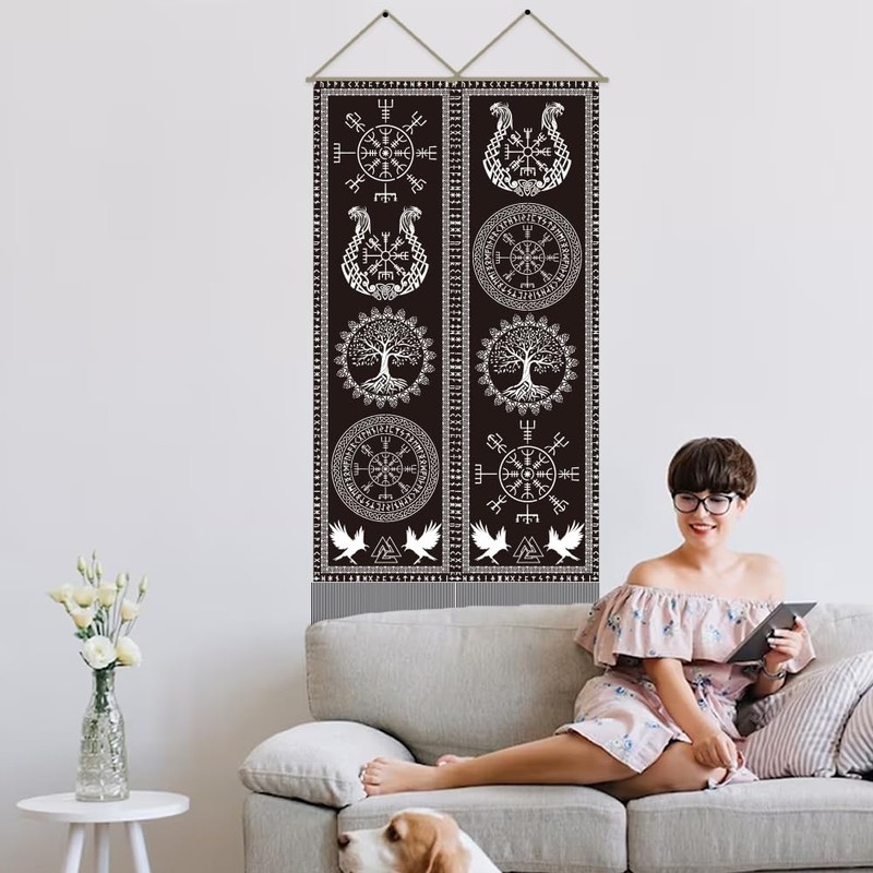 AHANDMAKER Viking Tapestry, Tree of Life Rune, Vertical Mystical Tapestry,