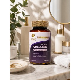 GB Premium Multi Collagen Capsules, Type I, II, III, V & X, with Biotin, Vitamin C and Hyaluronic Acid, 120 Capsules