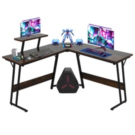 L Shaped Desk, Computer Desk L Shaped with Large Desktop, L Shaped Computer Desk with Monitor Stand & Adjustable table feet, Small L Shaped Desk for Home Office Study Writing, Corner Computer Desk