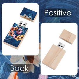 Manual Oil Painting USB 2.0 Flash Drive Data Storage Memory Stick Wooden Thumb Drive Small Size - 1.10 x 0.35 x 2.36 Inch (Flower in Water, 32, GB)