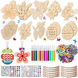 MEISHANG Wooden Easter Pendants for Painting, Pack of 264 Easter Crafts Wood, Decorative Pendant Wooden Easter, Easter Pendant Wood, DIY Easter Pendant Wood Painting, Easter Decoration Crafts
