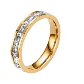 munone 4mm Channel Set Eternity Band Ring for Women Men,14k Gold Plated Titanium Cubic Zirconia Simulated Diamond Princess Cut Stackable Non Tarnish Comfort Band Ring