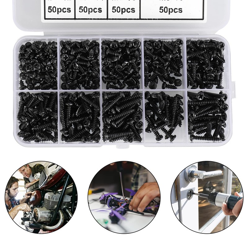 FandWay 480Pcs M3 Phillips Pan Head Self-Tapping Screws, Carbon Steel