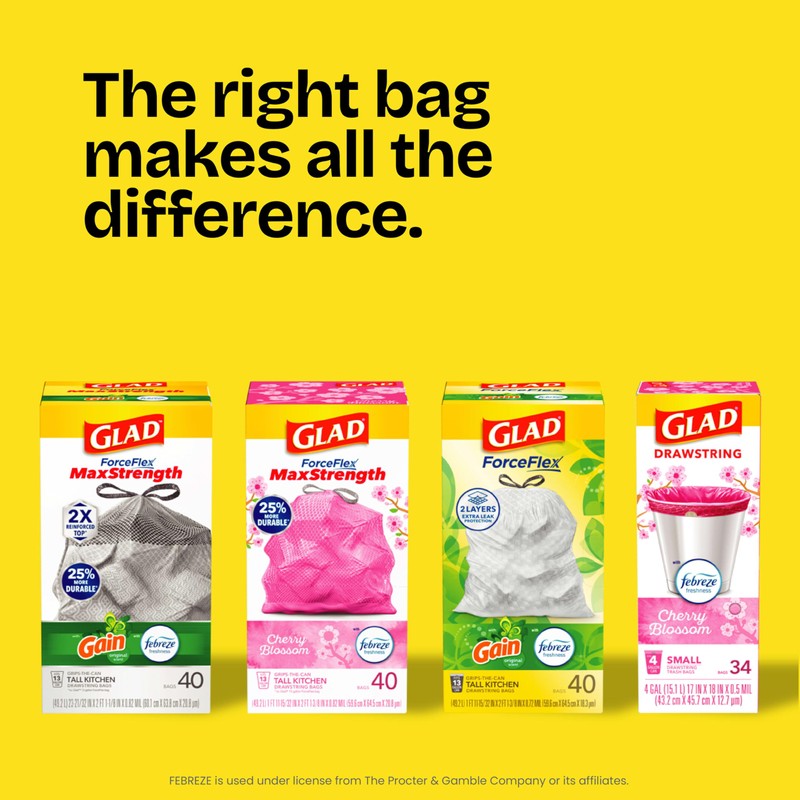 Glad ForceFlex Tall Kitchen Drawstring Trash Bags, 13 Gal, Fresh