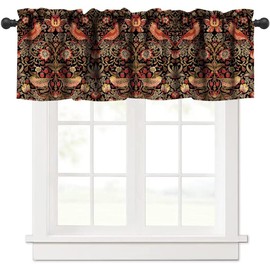 JanJCurt William Morris Valance, Original Design Vintage Bird Boho Rustic Flower Print Rod Pocket Short Window Treatment for Kitchen Living Room Bedroom, 54x18inch