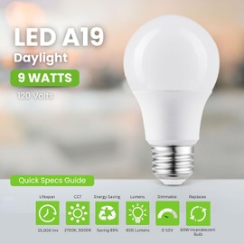 GREENLIGHTDEPOT LED A19 Light Bulb - 9W - 800lm - 96 Pack - Dimmable - 60 Watt Equivalent - E26 - ETL