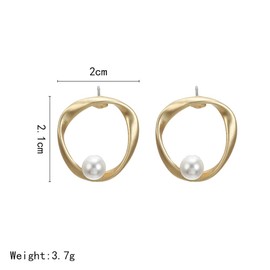 Delicate Freshwater Pearl Earrings, Matte Irregular Circle Pearl Earrings, Gold Plated Geometric Earrings Jewelry for Women(A)