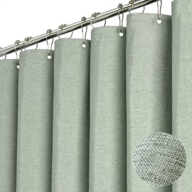 BTTN Stall Fabric Shower Curtain - 54x72 Inch Long Linen Textured Heavy Duty Shower Curtain Set with 10 Plastic Hooks, Hotel Spa Weighted Waterproof Neutral Bath Curtains for Bathroom - Sage Green